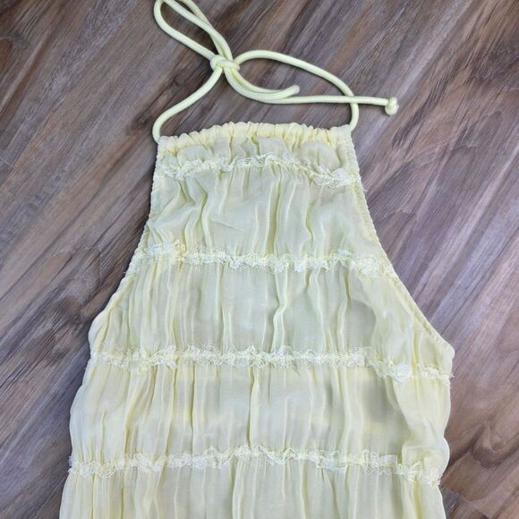 ☔️🔥⏭️NWT Yellow Smocked Halter Neck Backless Dress Small - Picture 5 of 15